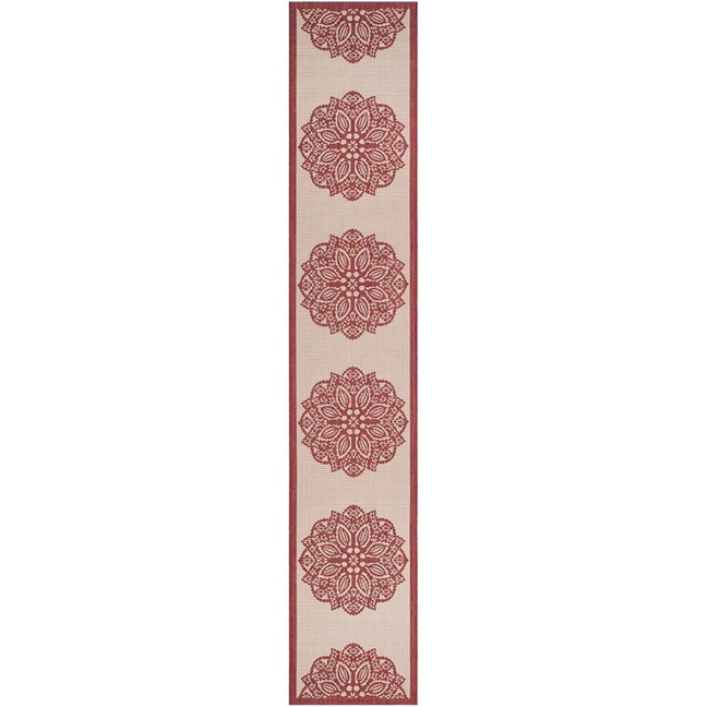 Courtyard Beige and Red 2'4" x 12' Sisal Weave Runner Outdoor Area Rug
