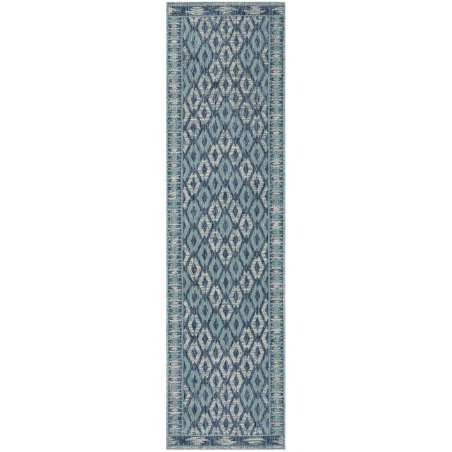 Courtyard Navy and Aqua 2'3" x 12' Sisal Weave Runner Outdoor Area Rug