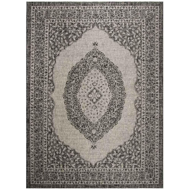 Courtyard Light Gray and Black 9' x 12' Sisal Weave Outdoor Area Rug