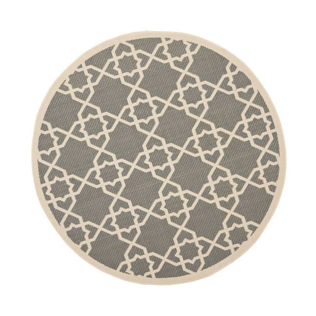 Courtyard Gray and Beige 5'3" x 5'3" Round Outdoor Area Rug