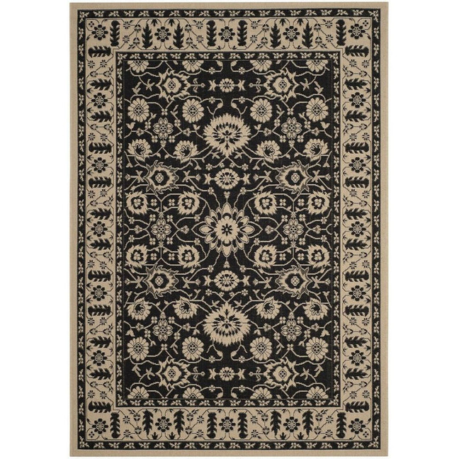 Courtyard Black and Creme 6'7" x 9'6" Sisal Weave Outdoor Area Rug