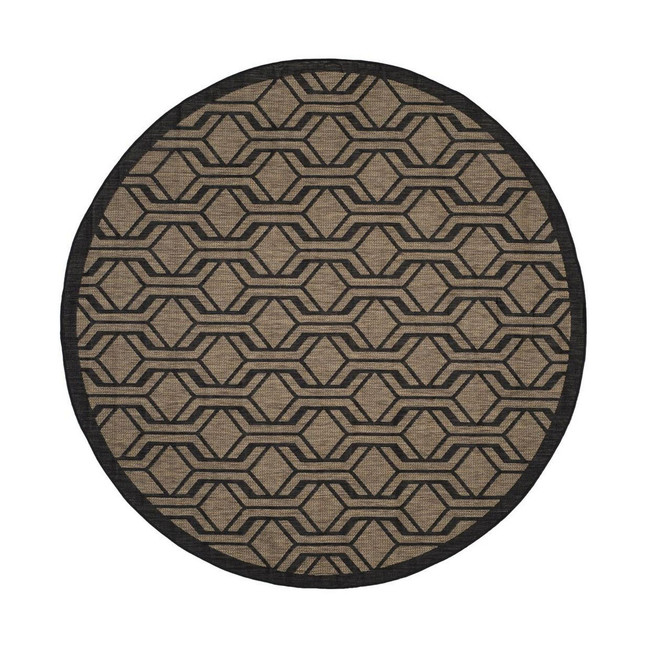 Courtyard Brown and Black 6'7" x 6'7" Sisal Weave Round Outdoor Area Rug