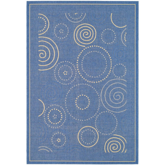 Courtyard Blue and Natural 6'7" x 6'7" Sisal Weave Round Outdoor Area Rug