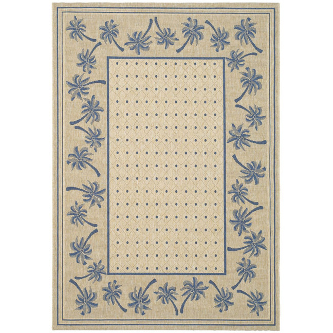 Courtyard Ivory and Blue 5'3" x 7'7" Outdoor Area Rug