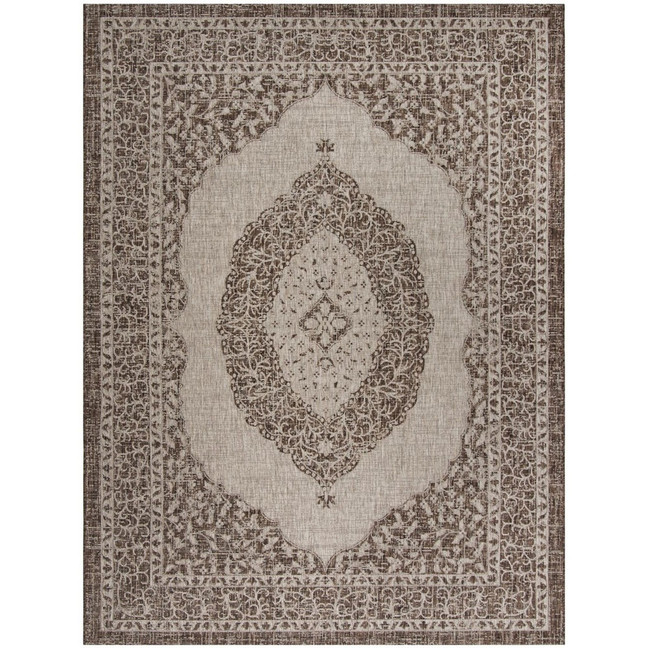 Courtyard Light Beige and Light Brown 6'7" x 6'7" Sisal Weave Square Outdoor Area Rug