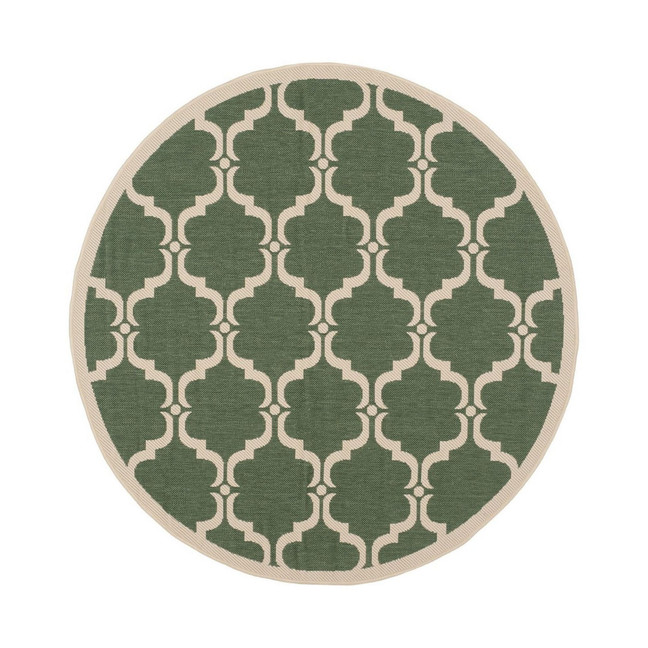Courtyard Dark Green and Beige 5'3" x 5'3" Round Outdoor Area Rug