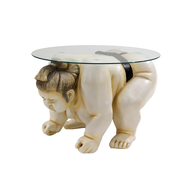 Basho the Sumo Wrestler Sculpture Glass-Topped Table