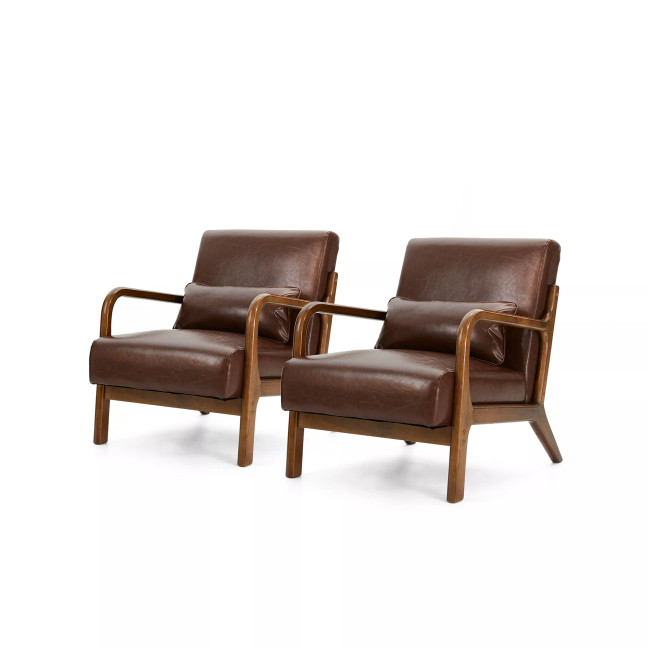 Mid Century Modern Leatherette Accent Armchair with Rubberwood Frame, Set of 2, 30"