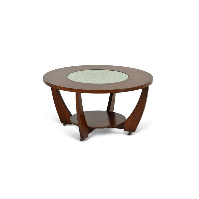 Rafael 39.5" Round Merlot Wood Cocktail Table with Casters
