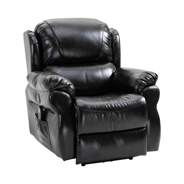 Ultra-Plush Massage Chair Full-Body with Backrest, Thick Armrests, Faux Leather Recliner Chair, 8-Point Massage Recliner, Black