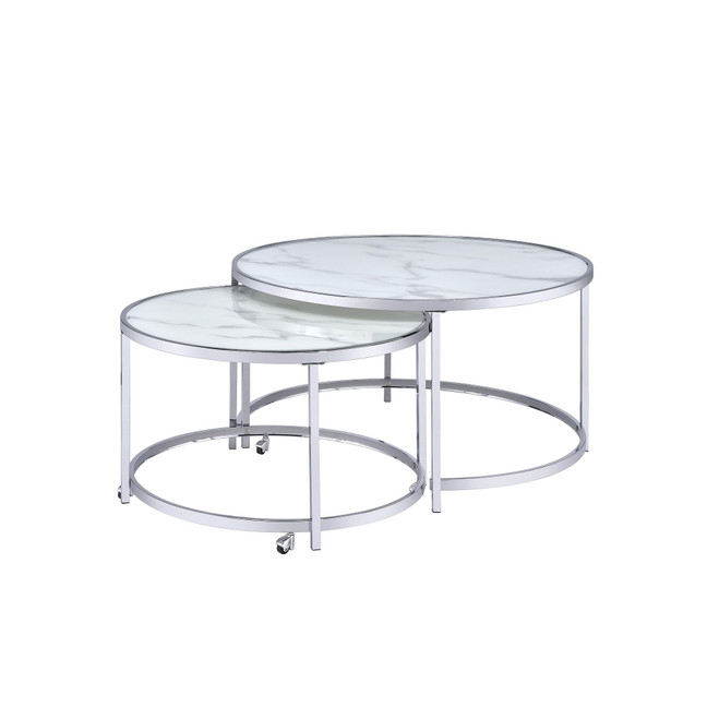 Rayne 36" Round Faux Marble Nesting Cocktail Tables