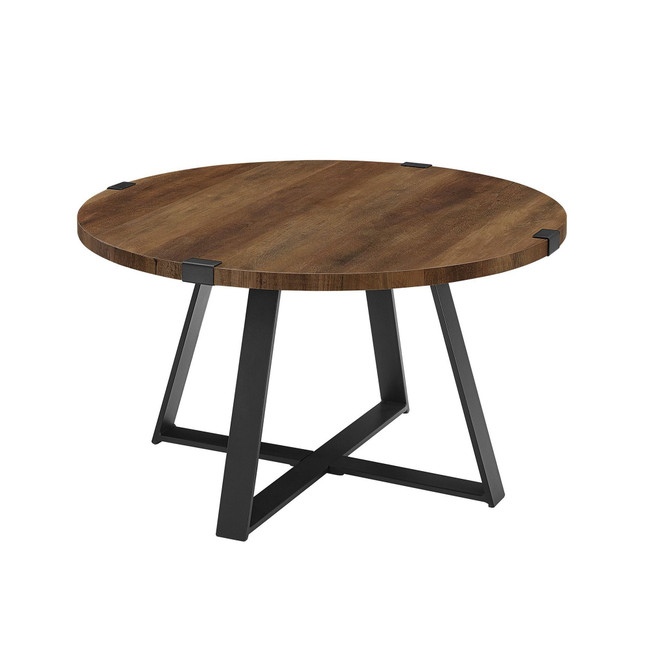 30" Metal Wrap Round Coffee Table - Rustic Oak/Black