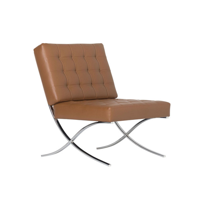 Home Atrium Modern Bonded Leather Accent Chair In Caramel Brown/Chrome