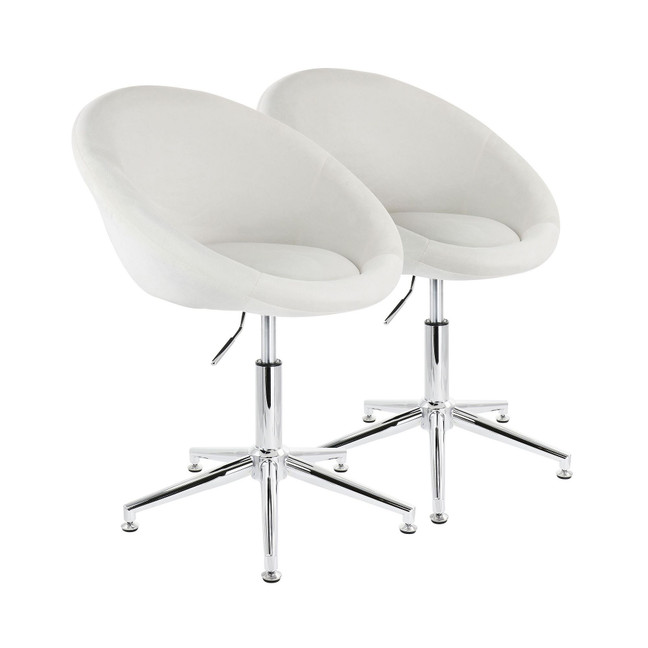 2 Piece Adjustable Velvet Accent Chair in White with Chrome Finish