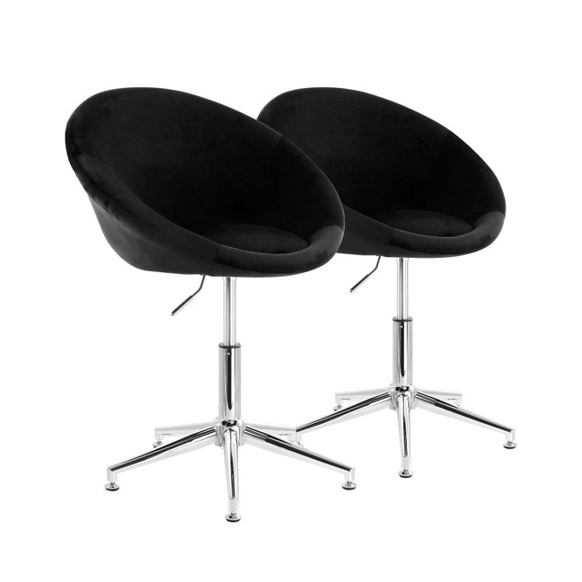 2 Piece Adjustable Velvet Accent Chair in Black with Chrome Finish