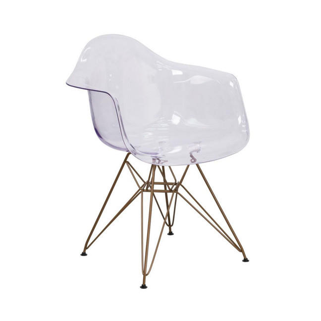 Transparent Side Chair With Arms And Gold Base