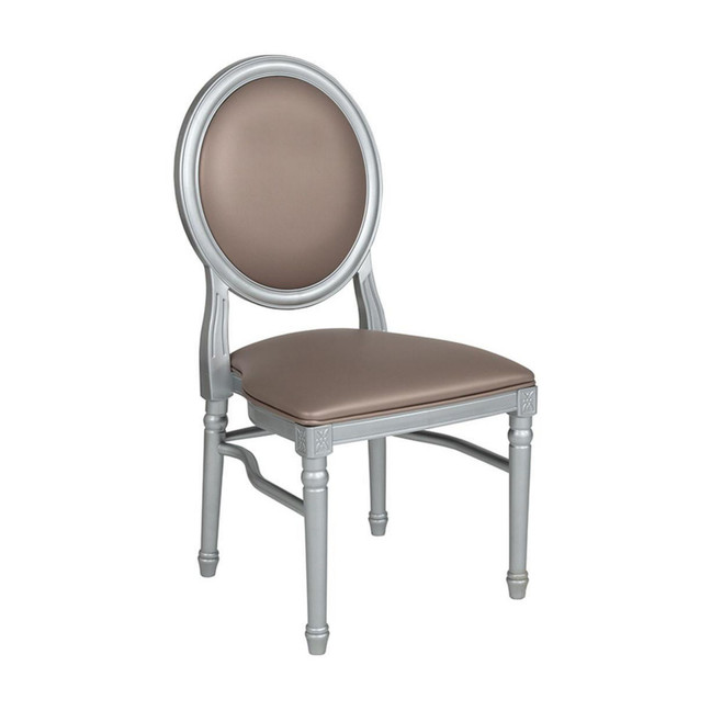 HERCULES Series 900 lb. Capacity King Louis Chair with Taupe Vinyl Back and Seat and Silver Frame