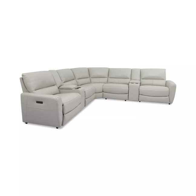 Danvors 7-Pc. Leather Sectional Sofa with 4 Power Recliners, Power Headrests, and 2 Consoles