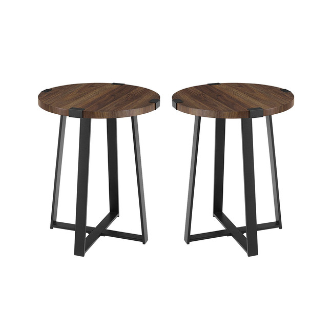 Modern Industrial 2-Piece Metal Wrap Side Table Set