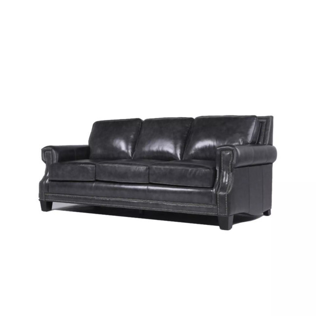 Willison Italian  Leather Sofa with Nailhead Trim in Camel Brown