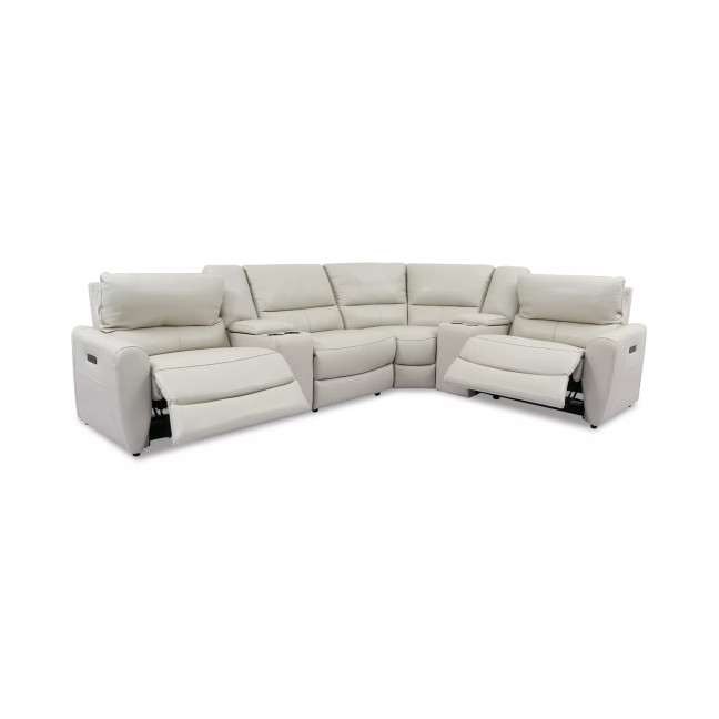 Danvors 6-Pc. Leather Sectional Sofa with 2 Power Recliners, Power Headrests, 2 Consoles, and USB Power Outlet