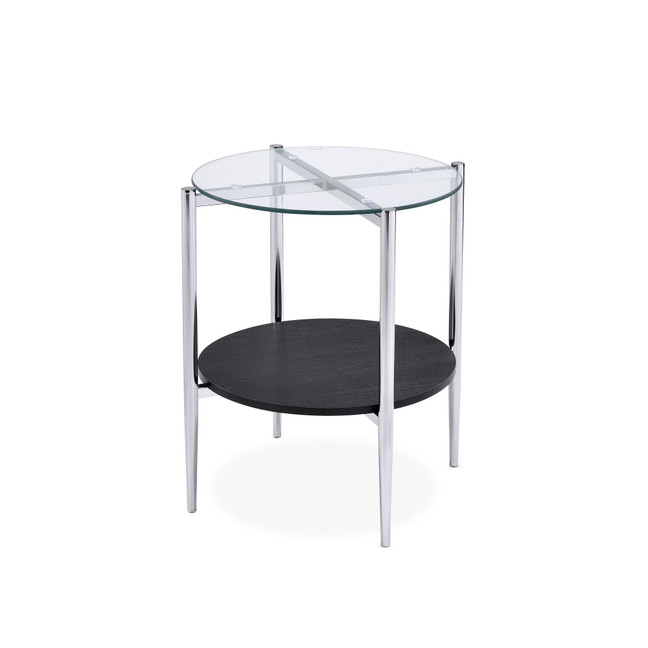 Bayliss 21" Round Tempered Glass and Chrome End Table