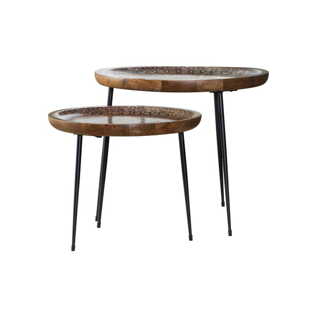 2 Piece Round Nesting Table with Tripod Tapered Legs