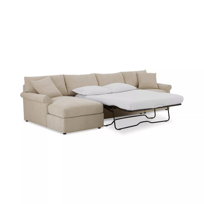 Wrenley 134" 3-Pc. Fabric Sectional Chaise Sleeper Sofa