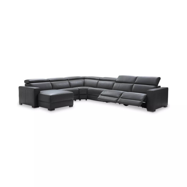 Nevio 6-pc Leather Sectional Sofa with Chaise, 2 Power Recliners and Articulating Headrests