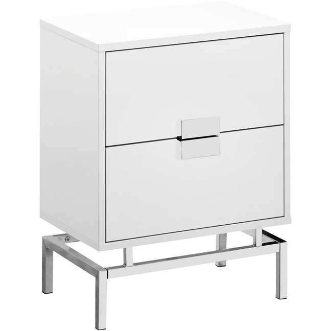 Chrome Metal 24" Accent Table in Glossy White