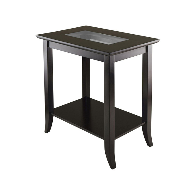 Genoa Rectangular End Table With Glass Top And Shelf