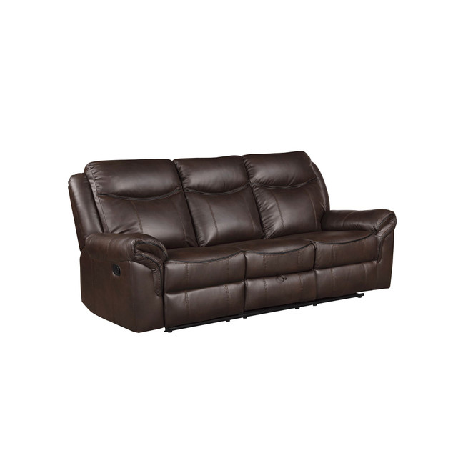 White Label Calico 89" Double Reclining Sofa with Center Drop-Down Cup Holders, Power Outlets, Hidden Drawer and USB Ports