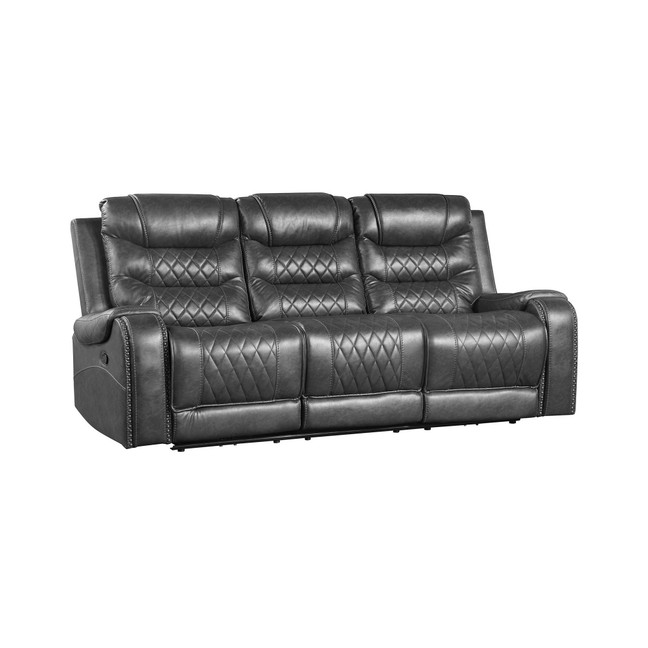 White Label Bailey 87" Double Reclining Sofa with Drop-Down Cup Holders, Receptacles and USB Port
