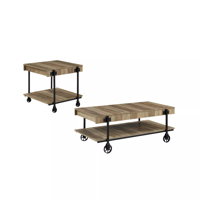 Luther 2 Piece Steel Industrial Coffee End Table Set