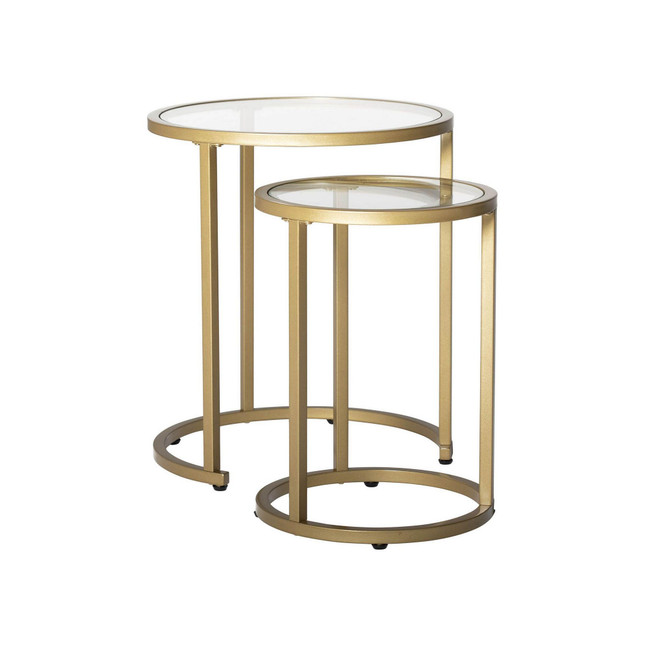 Camber Modern/Contemporary 20" and 14.5" Round Set of Nesting End/Side Tables Gold Metal Frame and Tempered Glass - Gold