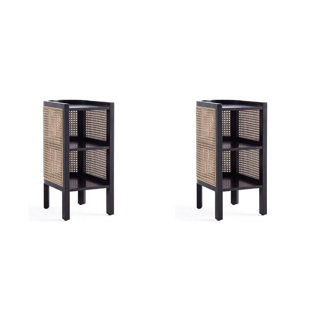 Versailles 2-Piece Ash Wood and Natural Cane 2-Shelf End Table
