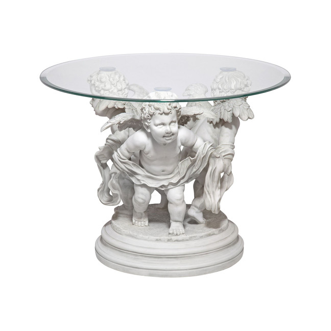 Bernini's Cherubs Glass-Top Sculptural Table