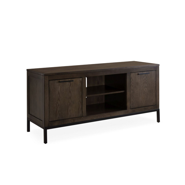 Tableau Vintage-Inspired Oak 56" TV Console on Black Metal Base