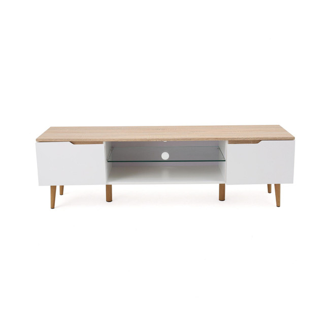 Rowan Mid-Century Modern Two-Toned TV Stand with Glass Shelf