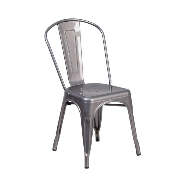 Powder Coated Metal Stacking Dining Chair With Clear Coat Finish And Plastic Floor Glides For Indoor Use
