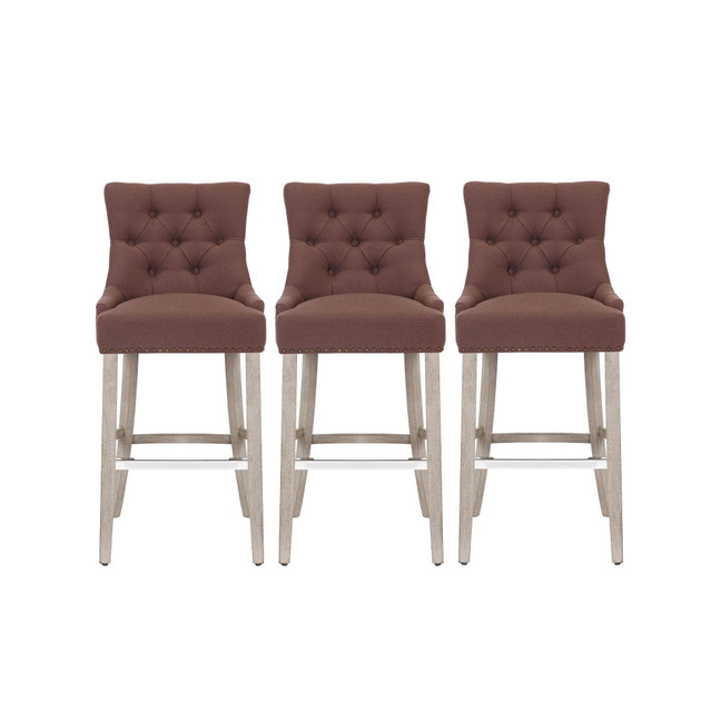 29" Linen Tufted Buttons Upholstered Wingback Bar Stool (Set of 3)