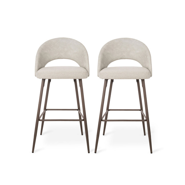 Set of 2 Fabric, Leatherette Bar Stool with Tapered Metal Legs