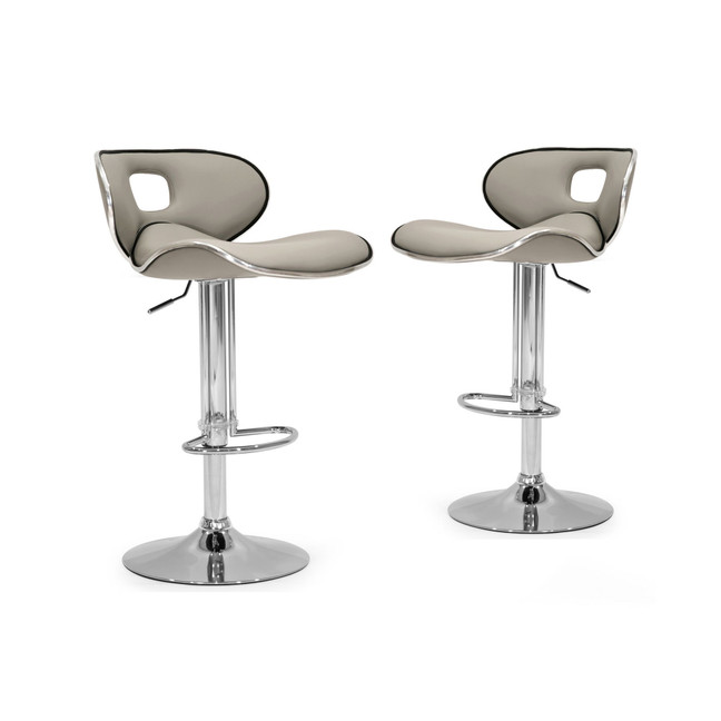 Set of 2 Adria Ashy Color Light Taupe Chrome Frame Adjustable Height Bar Stool