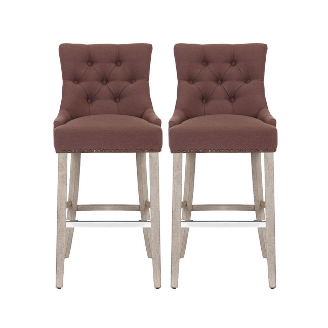 29" Linen Tufted Buttons Upholstered Wingback Bar Stool (Set of 2)