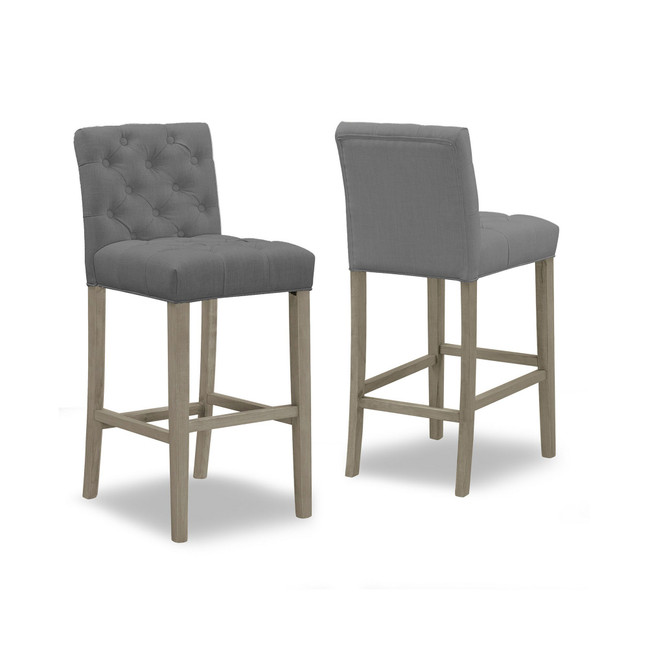 Set of 2 Alee Fabric Bar Stool with Tufted Buttons and Wood Legs