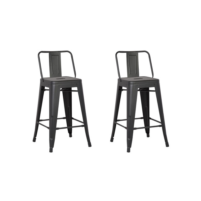 Industrial Metal Barstools with Bucket Back and 4 Legs, Set of 2