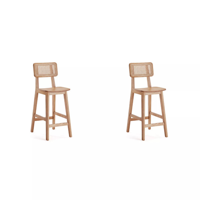 Versailles 2-Piece Ash Wood and Natural Cane Counter Height Bar Stool