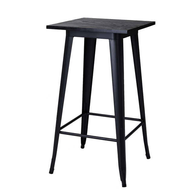 41.25" H Steel Bar Table with Solid Elm Wood Top