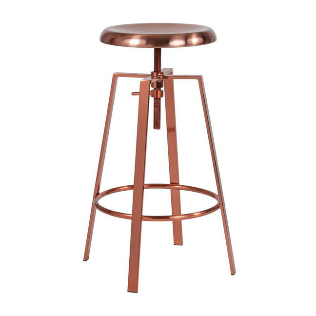 Industrial Style Barstool with Swivel Lift Adjustable Height Seat in Rose Gold Finish