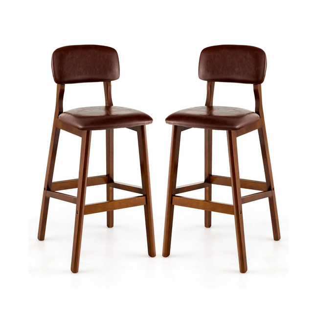 Set of 2 Upholstered PU Bar Stools 29'' Dining Chairs with Rubber Wood Legs